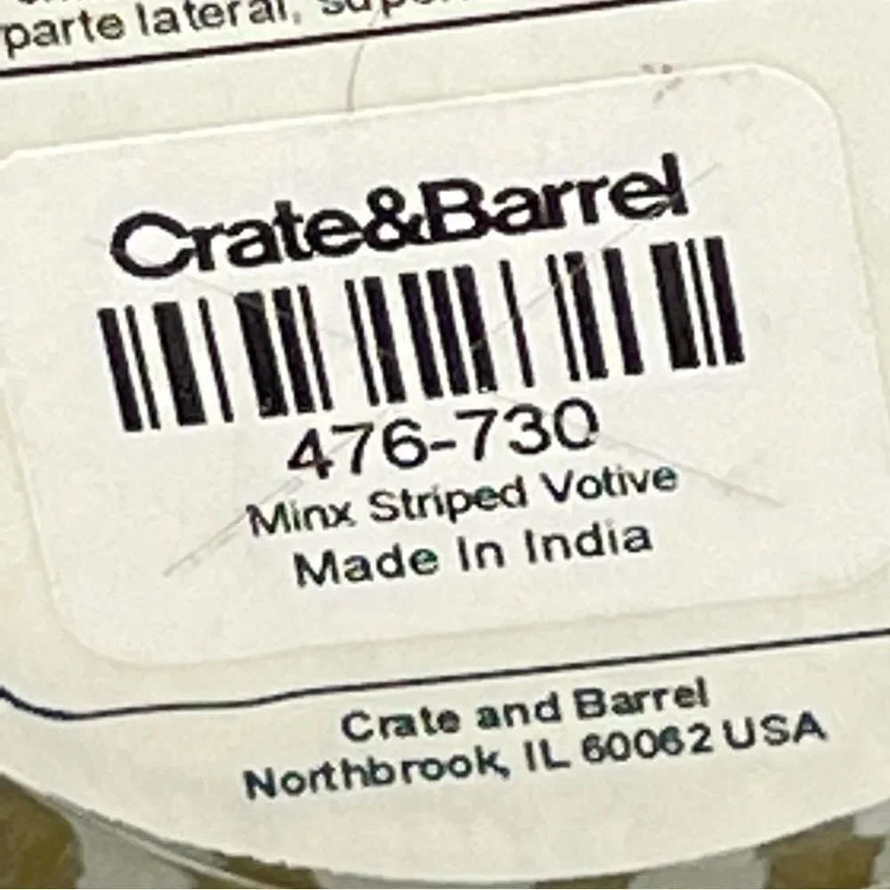 Pair‎ of Crate & Barrel - Minx Striped Votive Candle Holders - Two (2) Set NEW